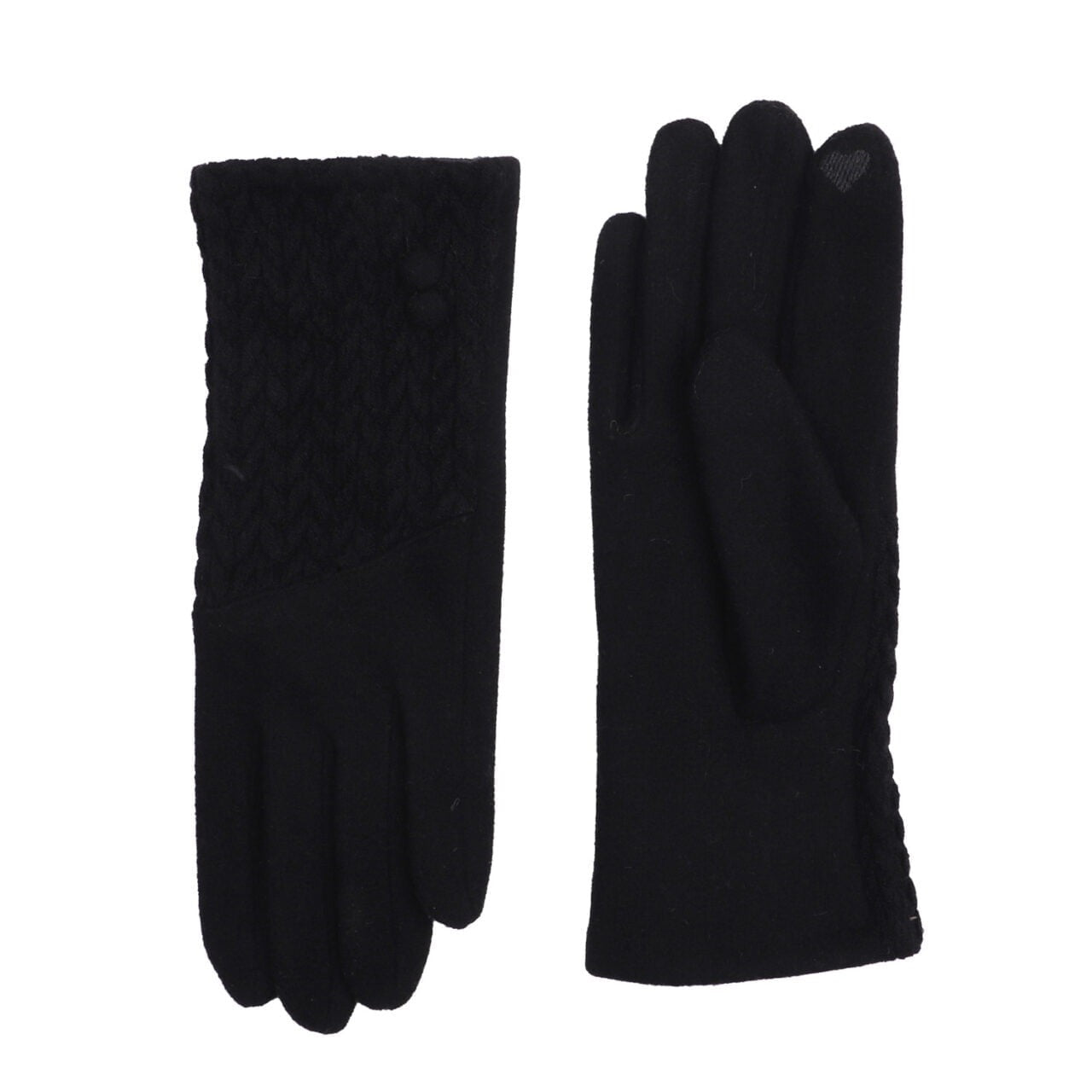 Zelly Black Knitted Textured Button Detail Gloves