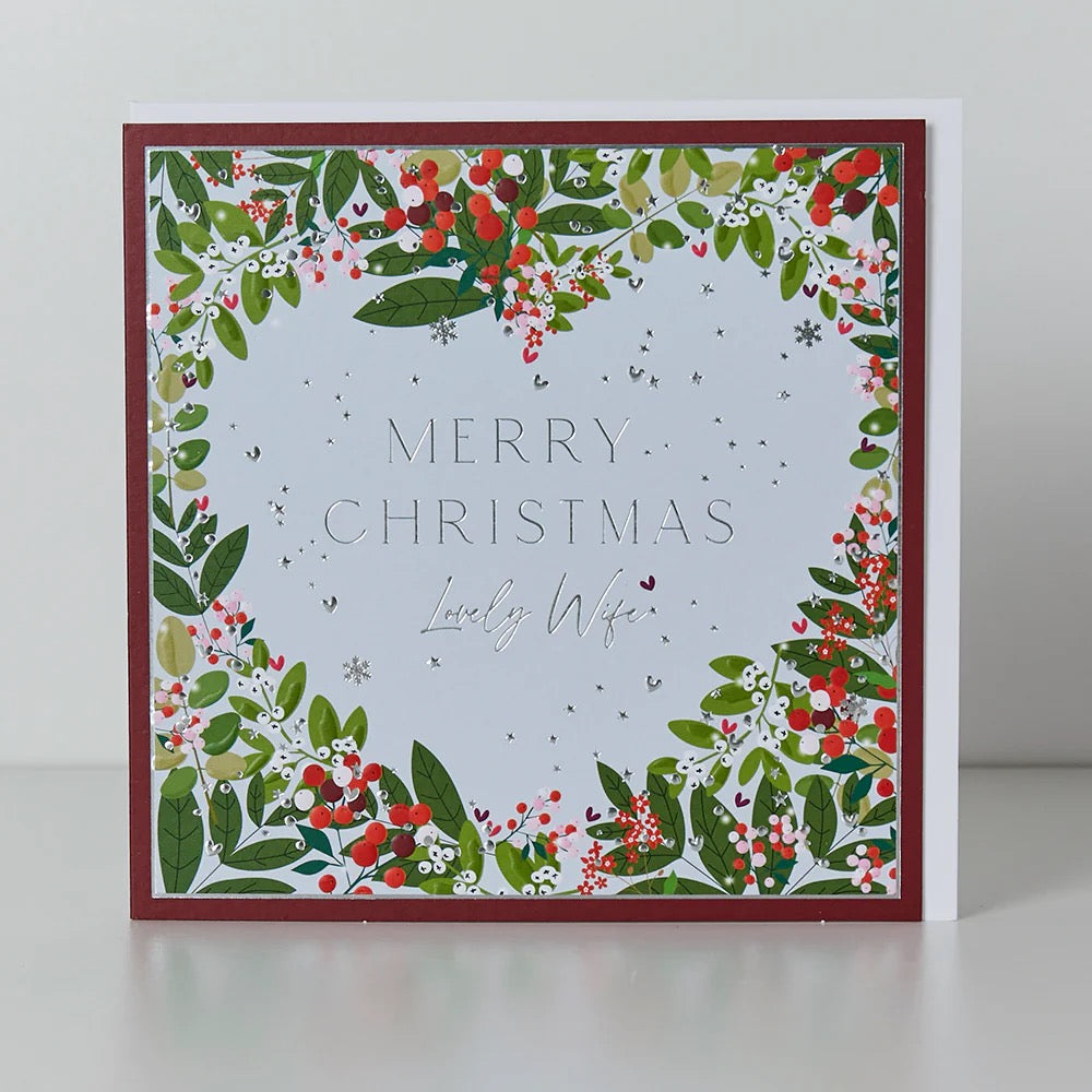 Belly Button Lovely Wife Christmas Foilage on White Card