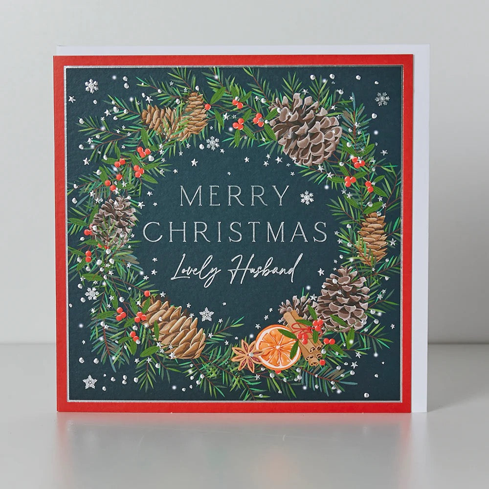 Belly Button Lovely Husband Christmas Foilage on Navy Card