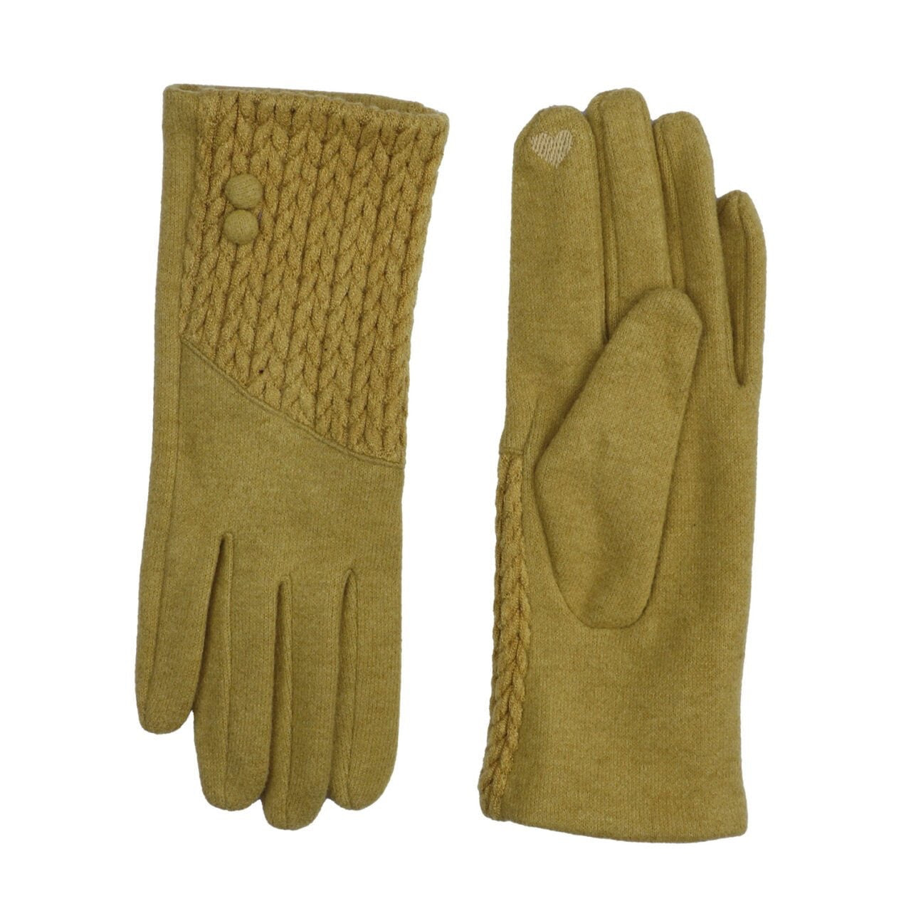 Zelly Olive Green Knitted Textured Button Detail Gloves