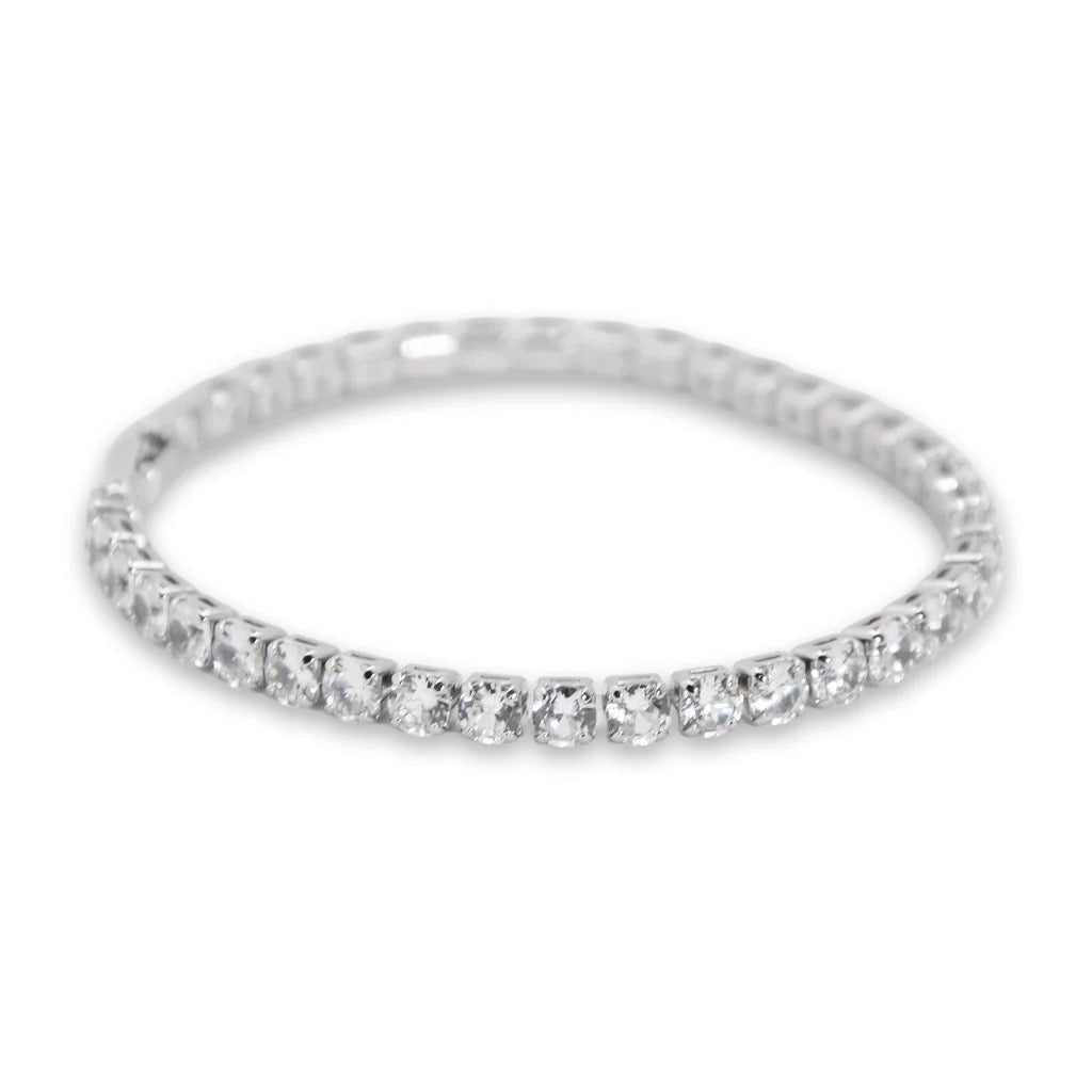 Byzantium Sparkly Multi Crystal Tennis Chain Bracelet - Rhodium Silver