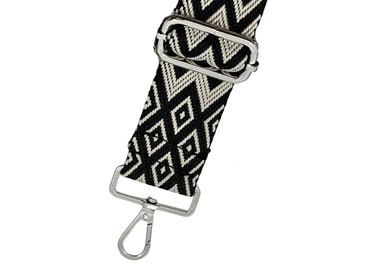 Crossbody Diamond & Chevron Print Bag Strap - Beige/Black