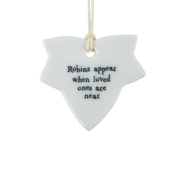 East of India Porcelain Hanging Small Leaf Decoration - Robins Appear