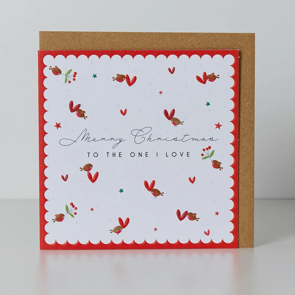 Belly Button One I Love Robins & Hearts Small Christmas Card