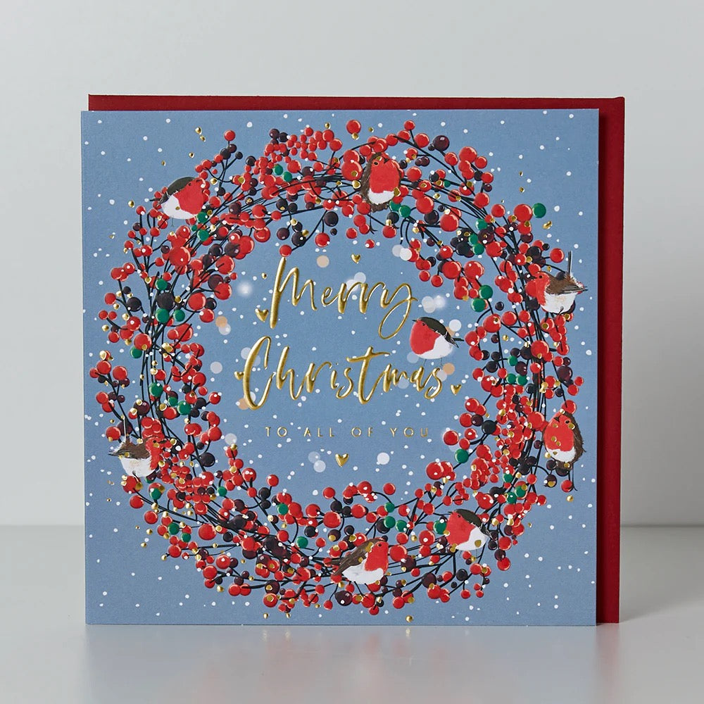 Belly Button All of You Red Berries & Robin Wreath Christmas Card