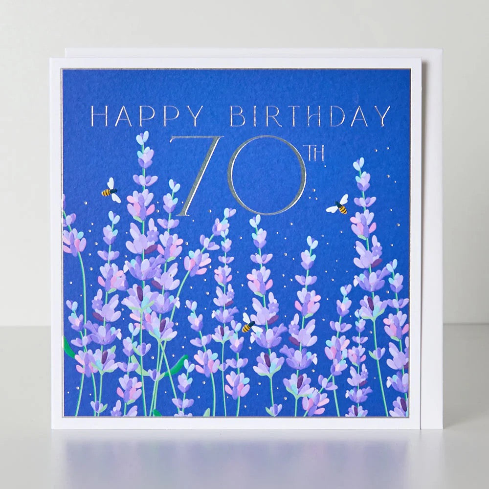 Belly Button 70th Birthday Purple Floral Card