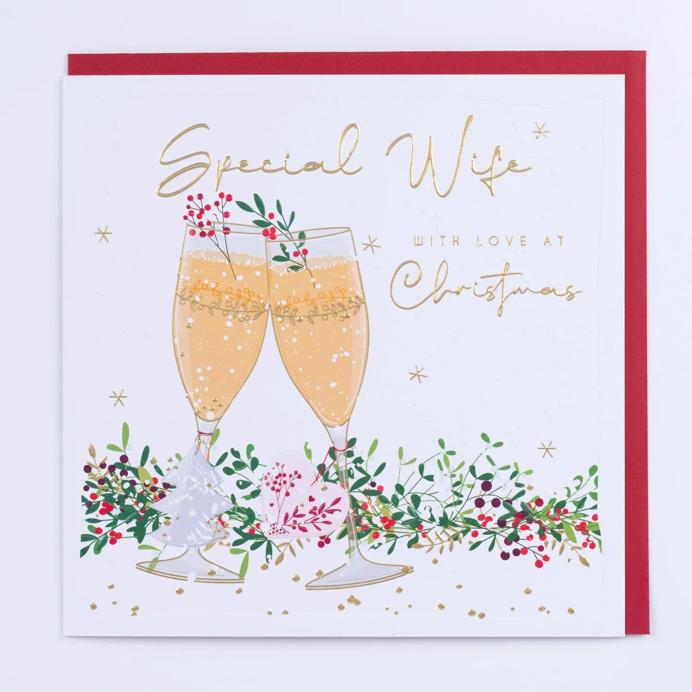 Belly Button Special Wife Love at Christmas Champange Flutes LARGE Card