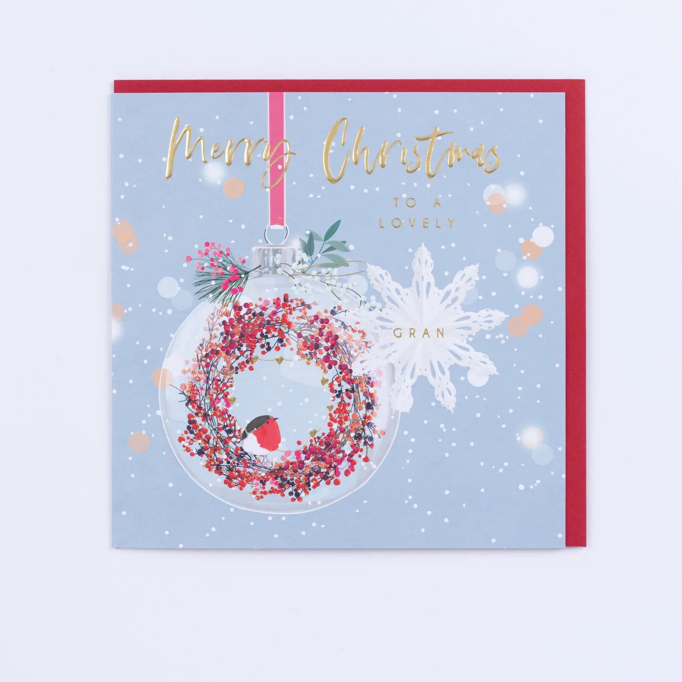 Belly Button Lovely Gran Robin Bauble Christmas Card