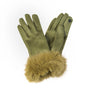 Park Lane Faux Suede Ladies Gloves with Statement Faux Fur Cuffs - Artichoke