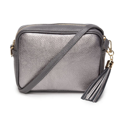 Elie Beaumont Limited Edition Blend Leather Crossbody Bag - Metallic Pewter & Grey (GOLD Fittings)