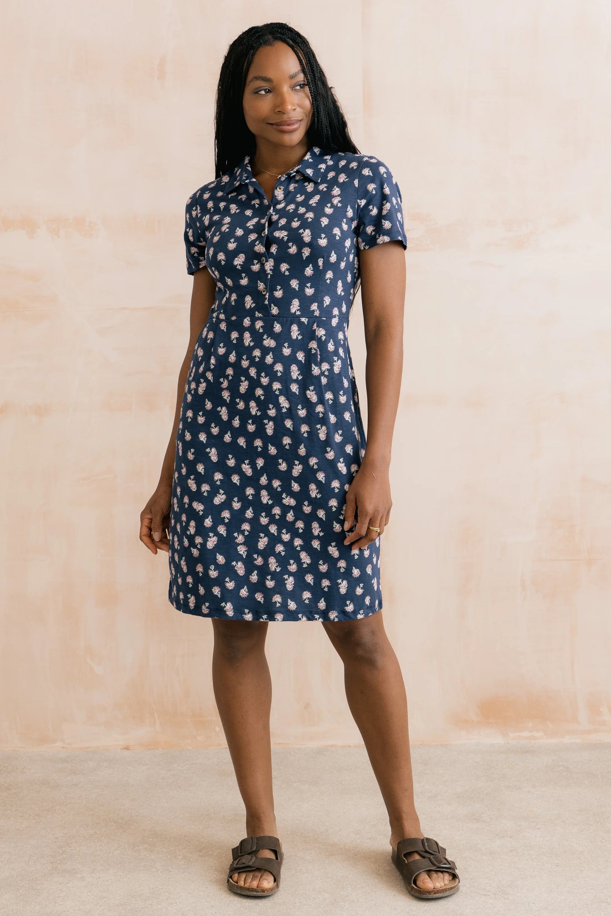 Elmore Knee Length Jersey Dress - Verbena Print - Navy - Lily &amp; Me