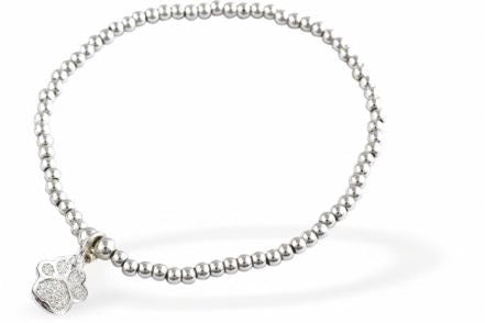 Byzantium Silver Coloured Beaded Bracelet with Crystal Paw Print Charm