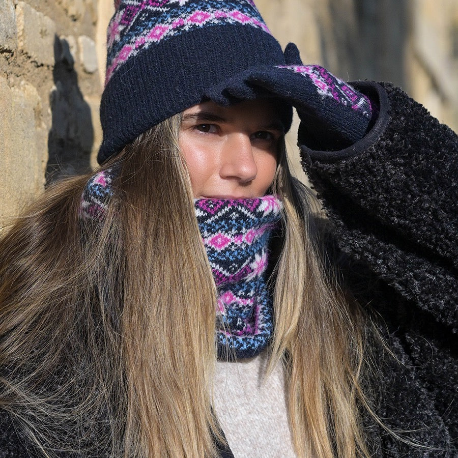 POM - Starflower Pattern Wool Gloves - Navy