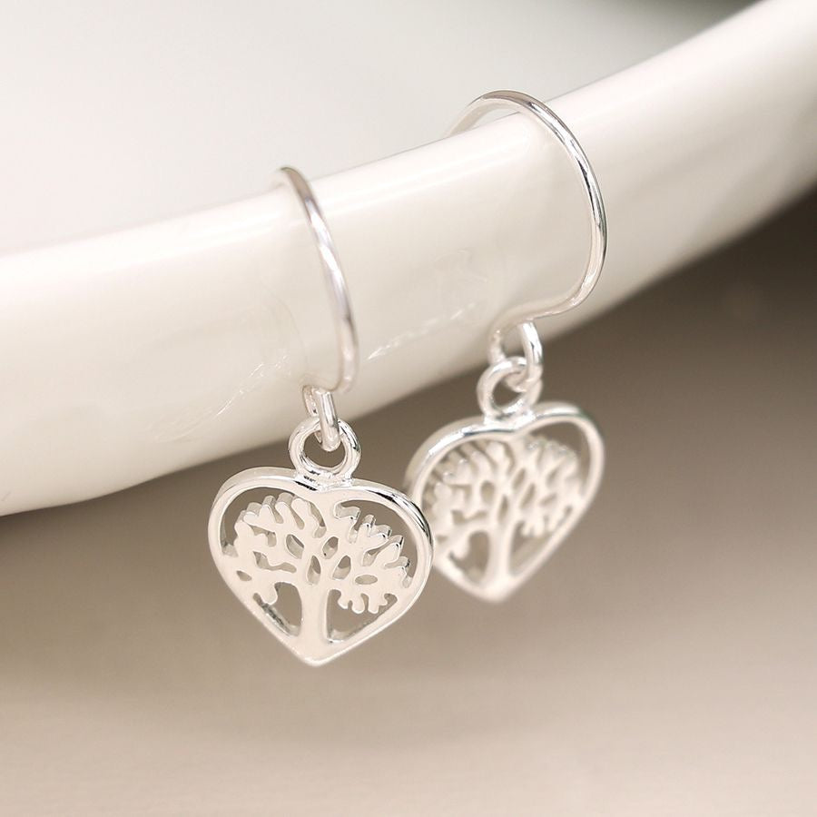 POM Sterling Silver Tree of Life Heart Drop Earrings