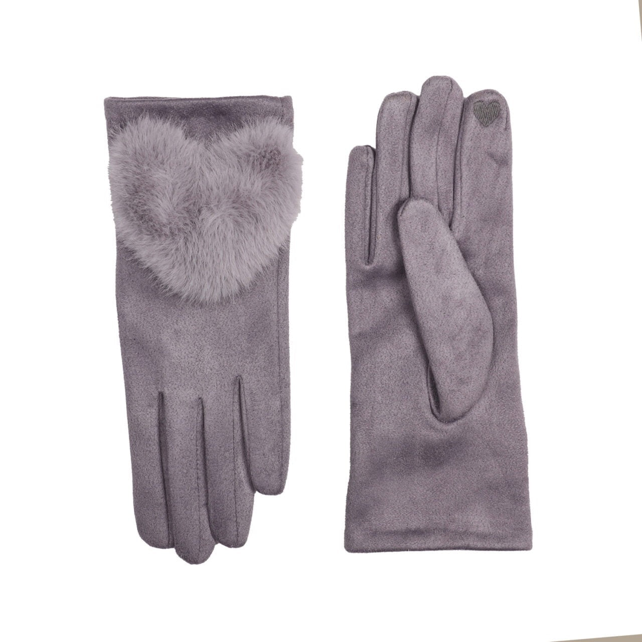 Zelly Faux Fur Heart Gloves - Grey