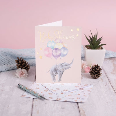 'Up & Away' Elephant Baby Shower Card - Wrendale Designs