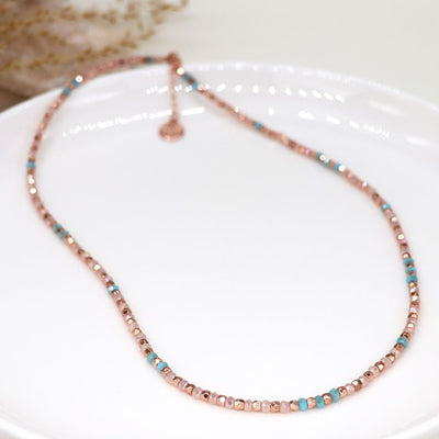 POM Pink/Lilac Glass & Rose Gold Faceted Beaded Necklace