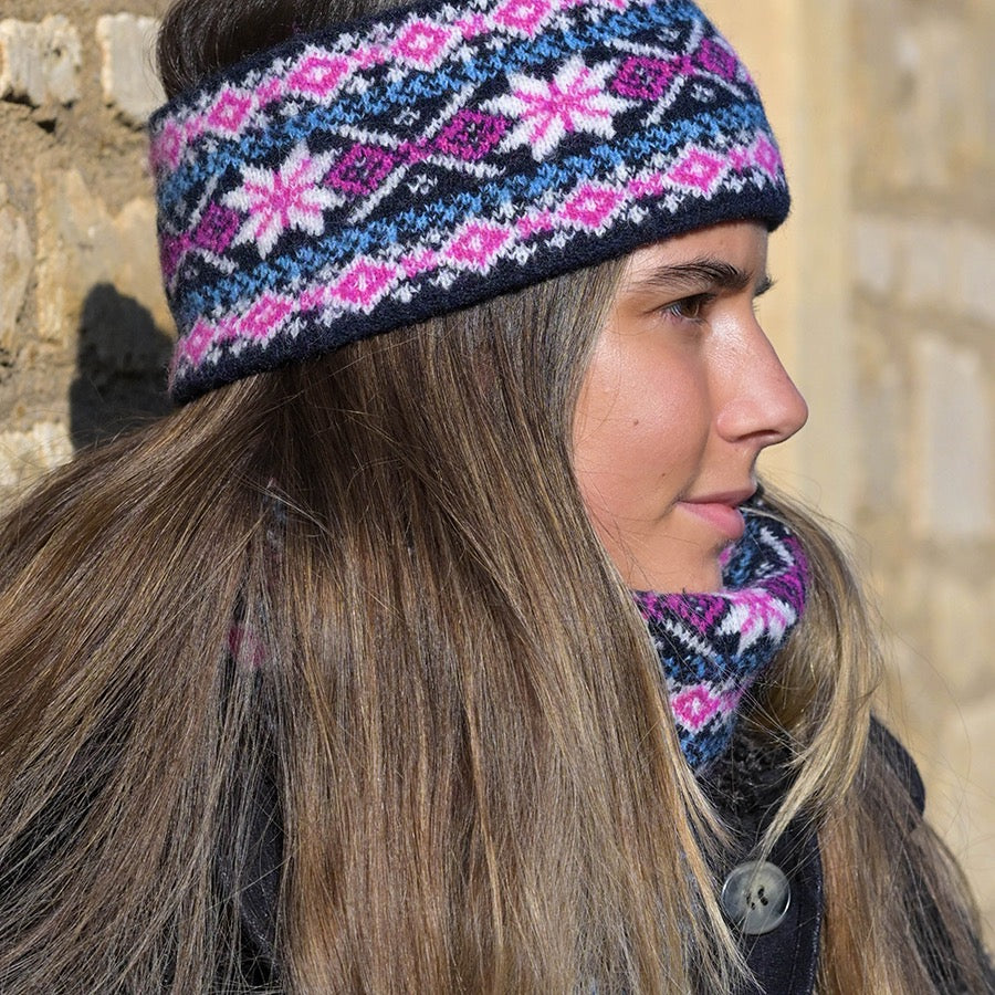 POM - Starflower Pattern Cosy Headband - Navy