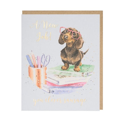 'Clever Sausage' Dachshund Dog New Job Card - Wrendale Designs