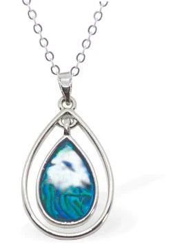 Byzantium - Paua Shell Majestic Chic Framed Teardrop Drop Necklace - Silver