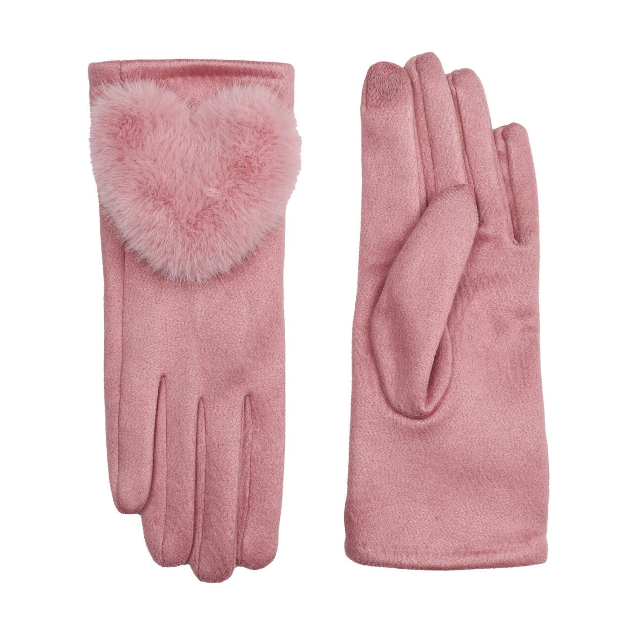 Zelly Faux Fur Heart Gloves - Pink