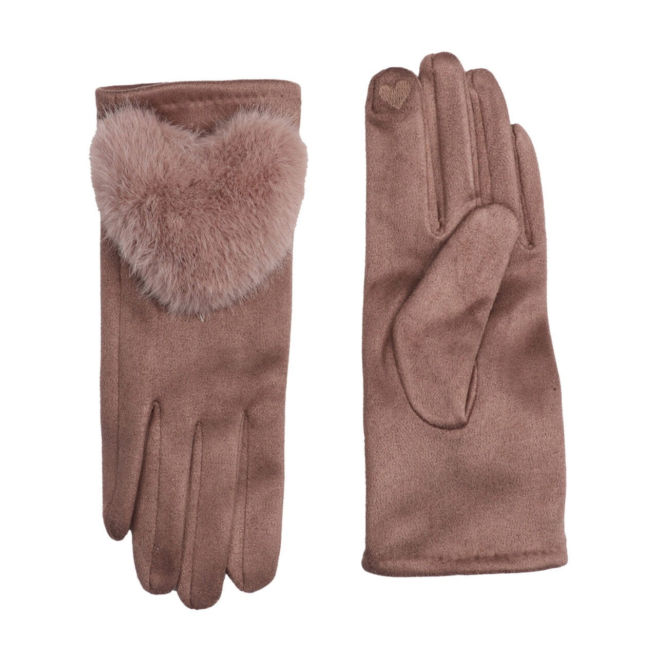 Zelly Faux Fur Heart Gloves - Taupe