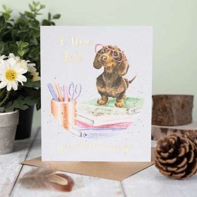 'Clever Sausage' Dachshund Dog New Job Card - Wrendale Designs