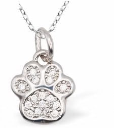 Byzantium - Crystal Paw Print - Pendant Necklace - Silver
