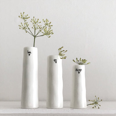 East of India Trio of Porcelain Mini Vases - Love, You, Always