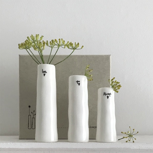 East of India Trio of Porcelain Mini Vases - Love, You, Always