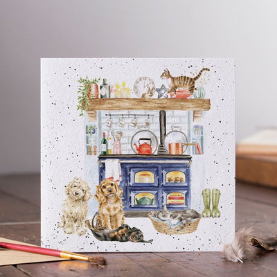 Cosy Kitchen Cat & Dog - Blank Card - Wrendale Designs