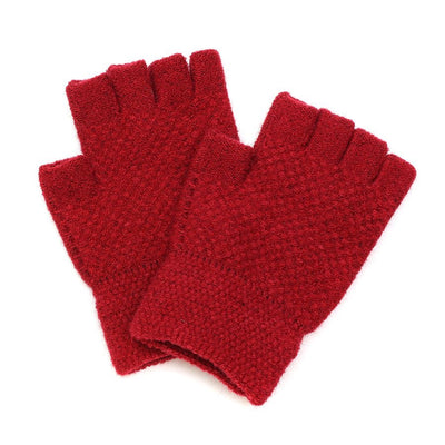 POM Red Waffle Texture Knitted Fingerless Gloves