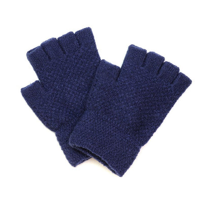 POM Navy Blue Waffle Texture Knitted Fingerless Gloves