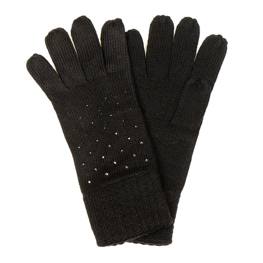 POM Black Studded Diamante Embellished Knitted Gloves