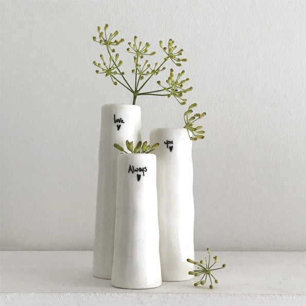 East of India Trio of Porcelain Mini Vases - Love, You, Always