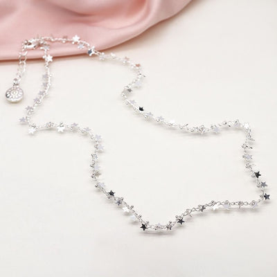 POM Silver Plated Multi Star & Tiny Bead Chain Necklace