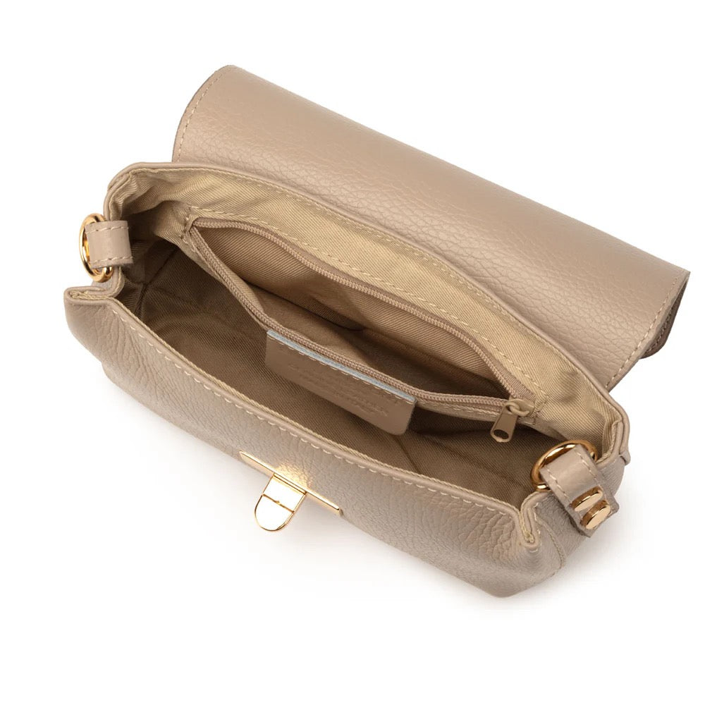 Elie Beaumont Leather Twist Lock Small Crossbody Bag - Biscuit (GOLD Fittings)