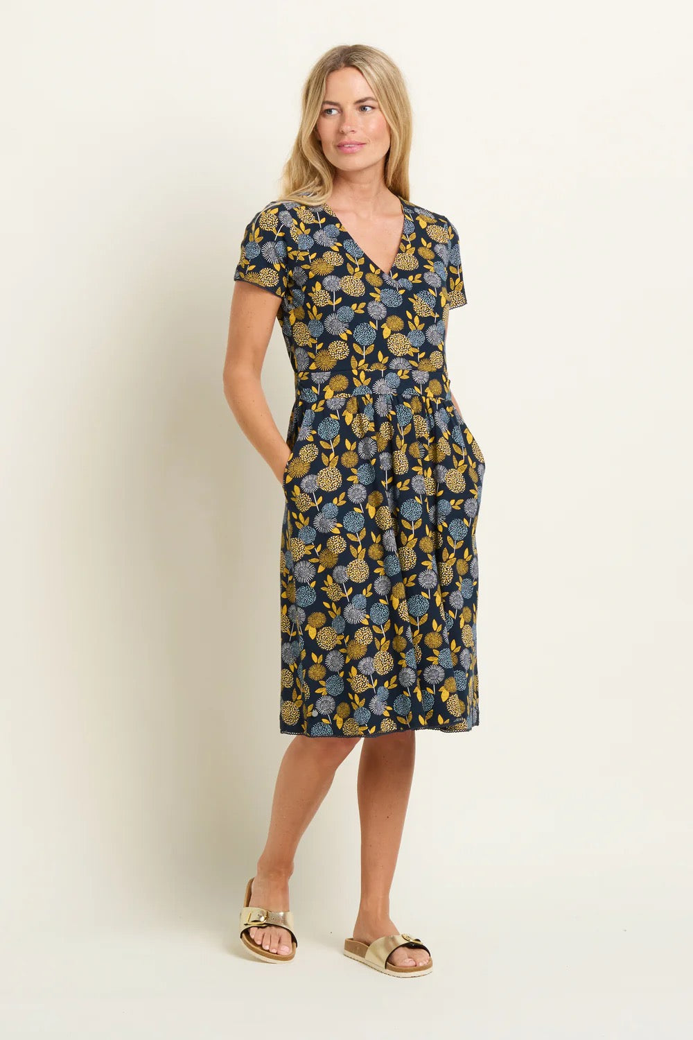 Brakeburn Women's Luna Wrap Dress - Navy/Mustard
