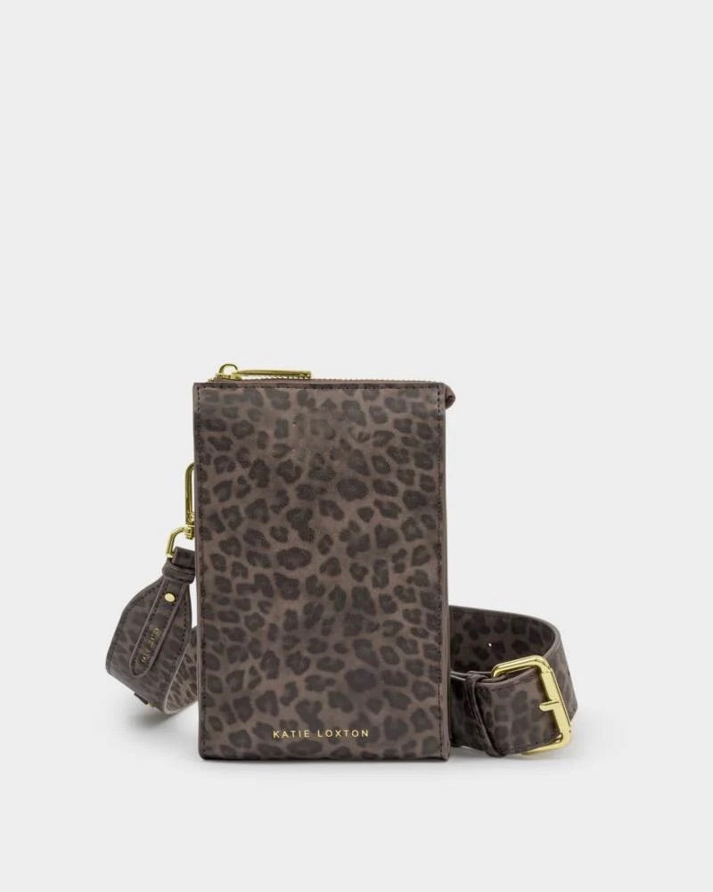 Katie Loxton - Avery Leopard Print - Slim Phone Crossbody Handbag - Brown
