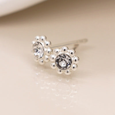 POM Sterling Silver Tiny Round Fancy Rhinestone Stud Earrings