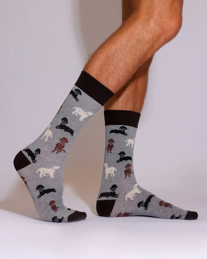 Eco Chic MENS Bamboo Socks - Dogs Labradors - Grey