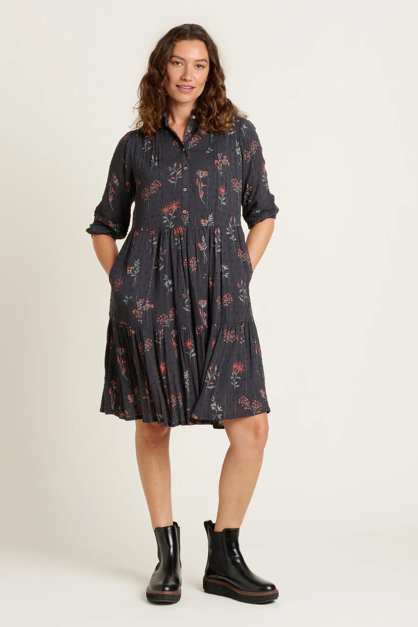 Brakeburn Bella Shirt Dress - Charcoal