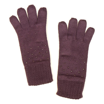 POM Aubergine Purple Gloves Studded Diamante Embellished Knitted Gloves