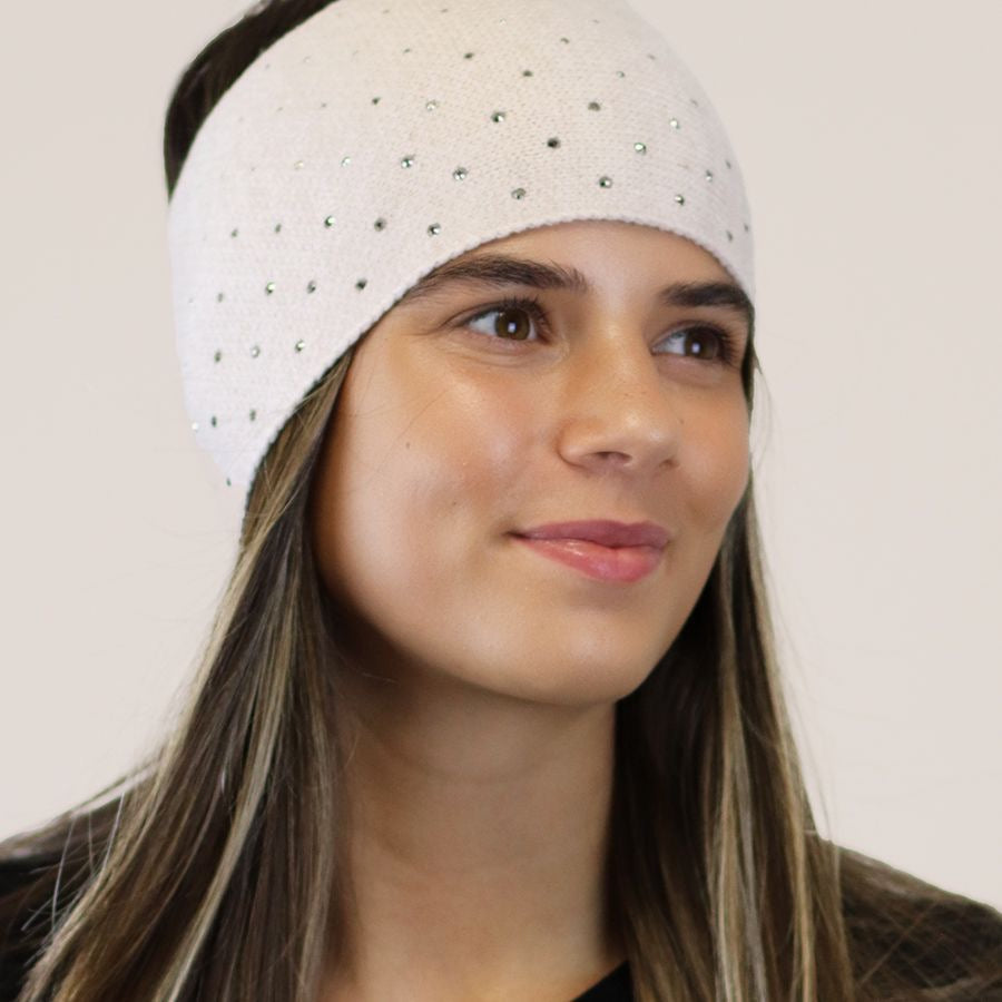 POM Oatmeal Studded Diamante Embellished Knitted Headband/Snood