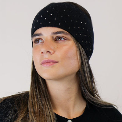 POM Black Studded Diamante Embellished Knitted Headband/Snood