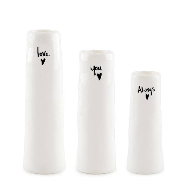 East of India Trio of Porcelain Mini Vases - Love, You, Always