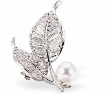 Byzantium Crystal Leaves and Pearl Rain Drop - Large Brooch