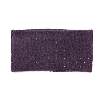 POM Aubergine Purple Studded Diamante Embellished Knitted Headband/Snood