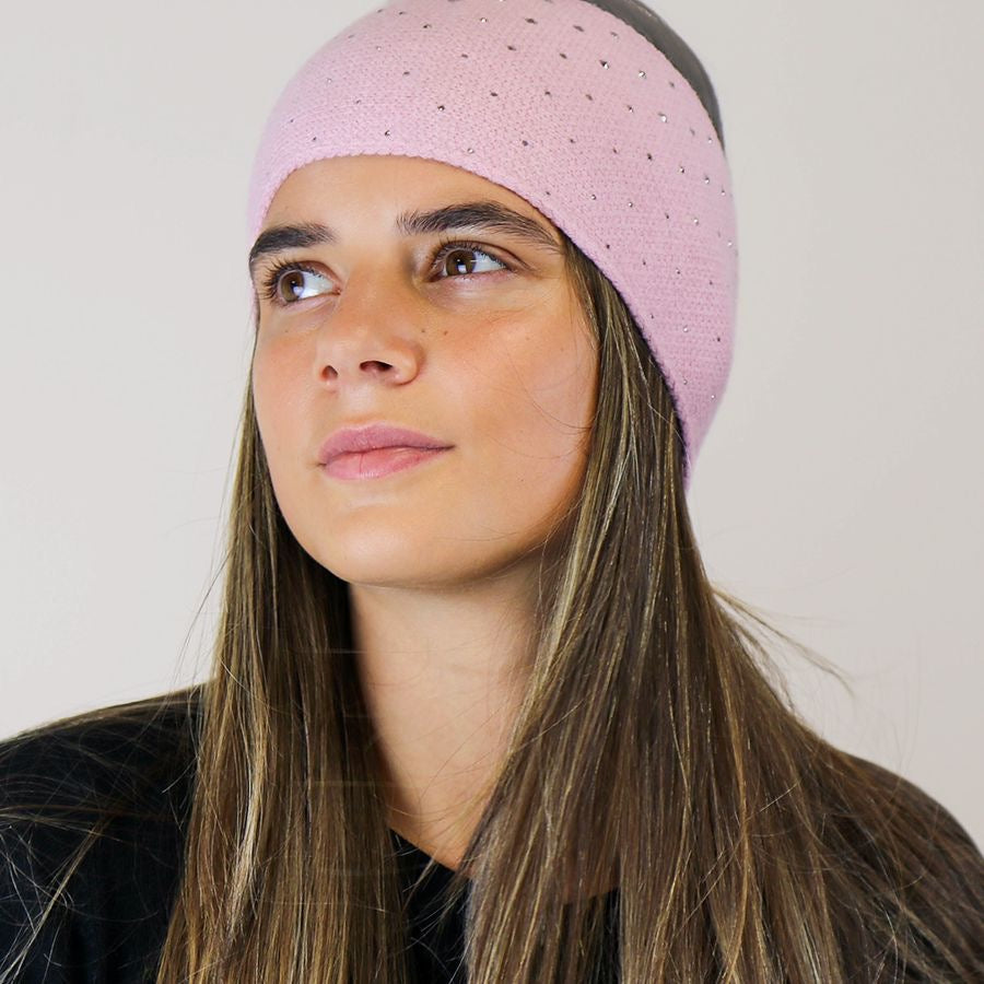 POM Pink Studded Diamante Embellished Knitted Headband/Snood