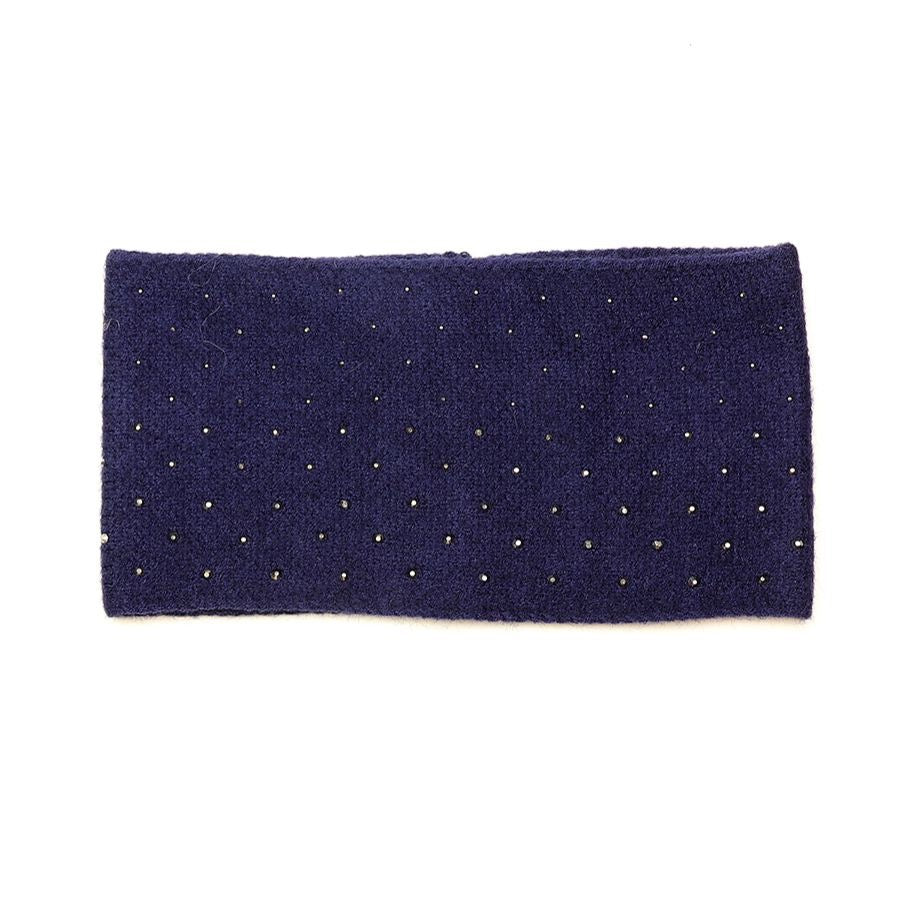 POM Deep Navy Blue Studded Diamante Embellished Knitted Headband/Snood